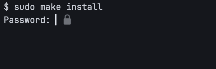 A shell's Password: prompt with a small lock badge in the cell after the caret.