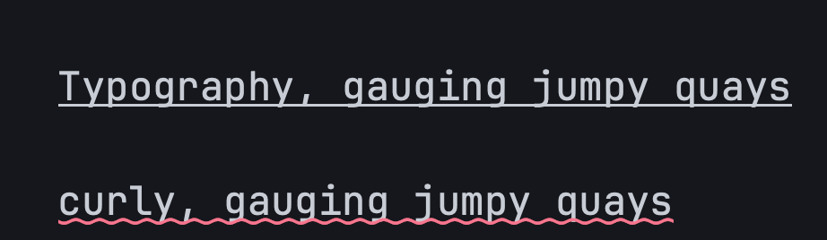 The same two underlined lines with skip-ink off: the rules run straight through the descenders.